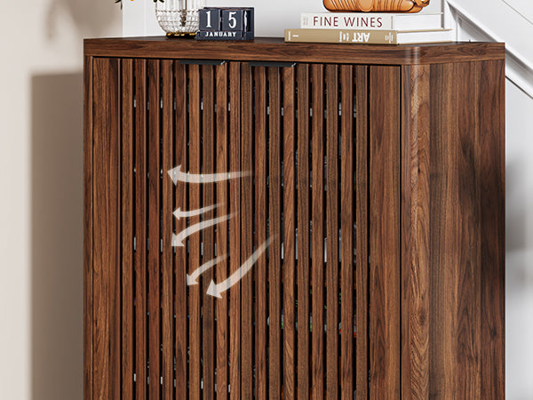 6-Tier Wooden Shoe Cabinet with Louvered Doors & Adjustable Shelves