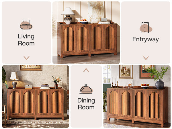 57" Sideboard Buffet, Farmhouse Storage Cabinet with Adjustable Shelf