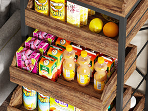 Wood Fruit and Vegetable Storage Rack Basket Stand with 5 Drawers