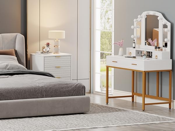 Modern Nightstand, 25.8" Tall Bedside Table with 3 Drawers