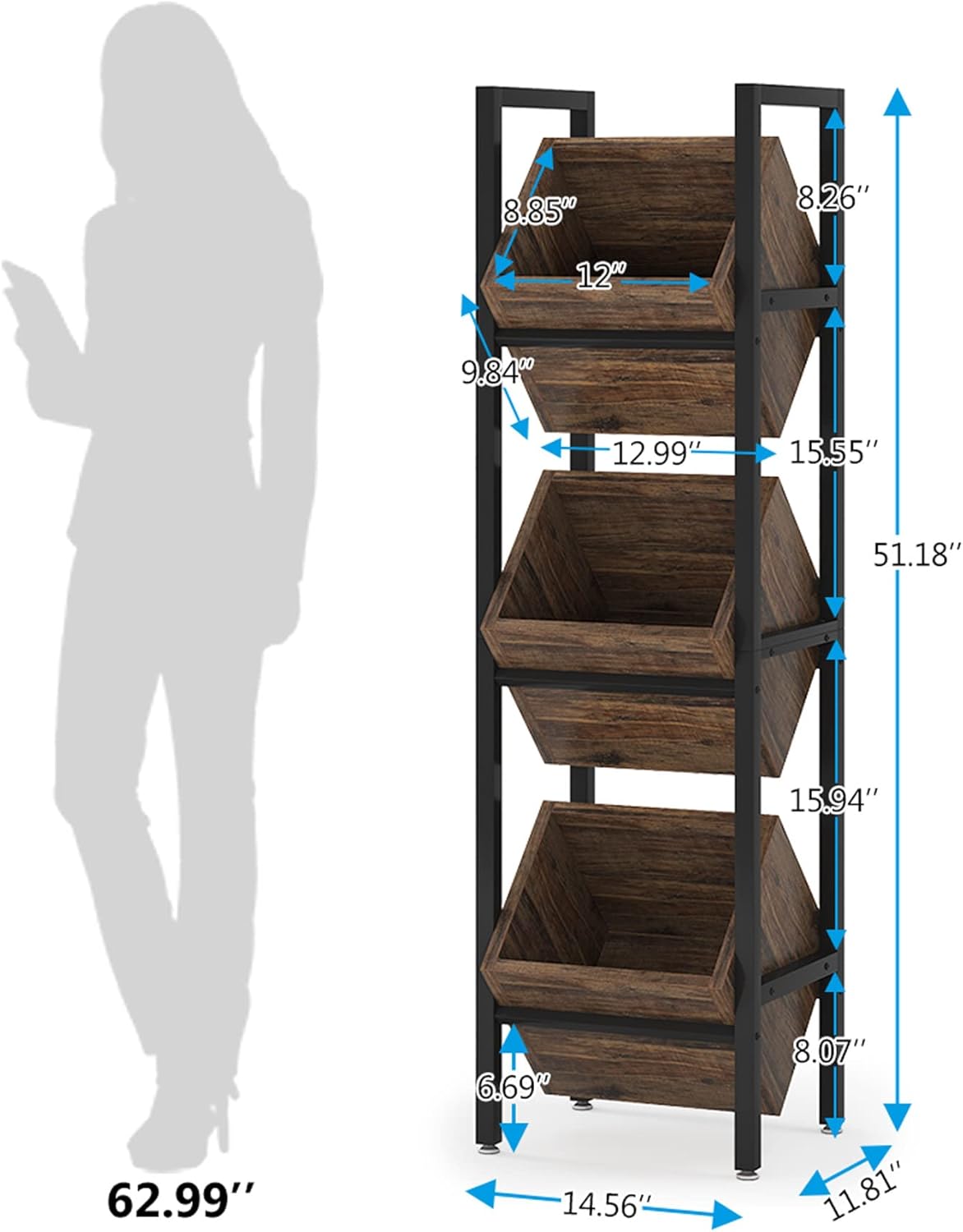 Industrial Wine Rack, 3 Tier Freestanding Wine Storage Stand