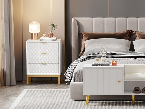 Modern Nightstand, 25.8" Tall Bedside Table with 3 Drawers