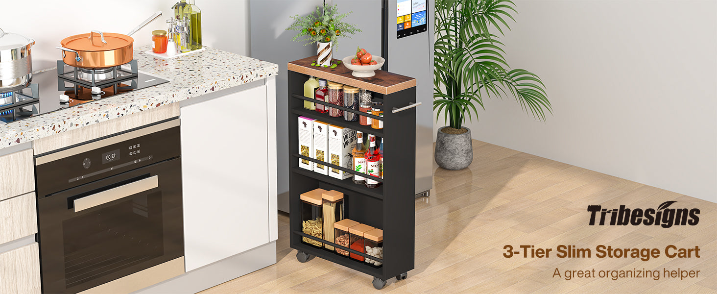 4-Tier Storage Cart, Slim Rolling Narrow Kitchen Cart for Small Place