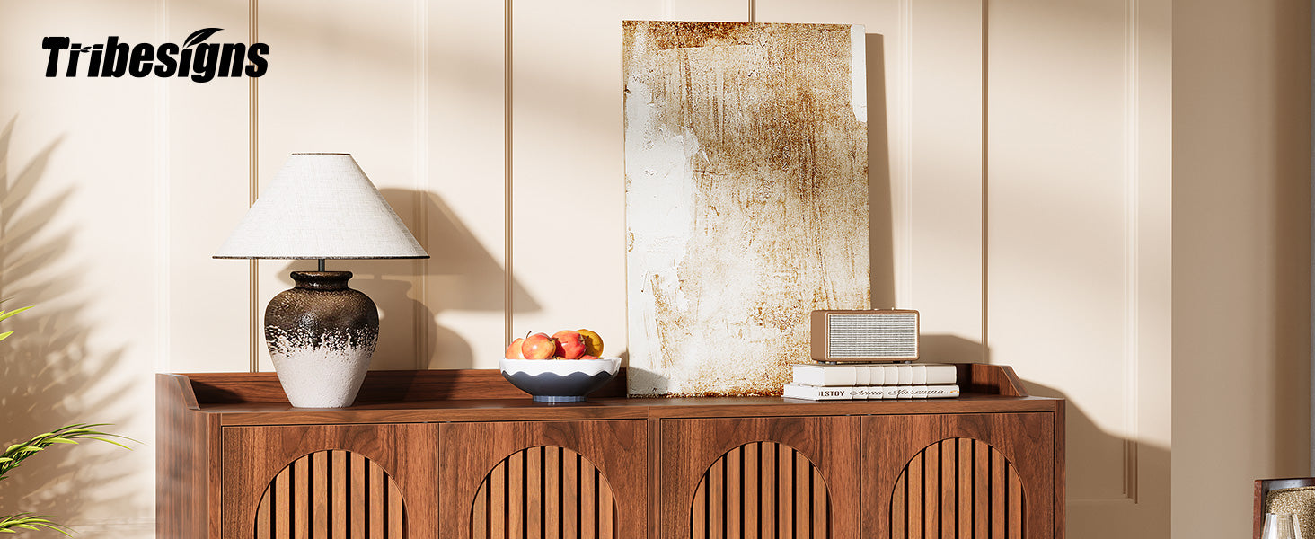 57" Sideboard Buffet, Farmhouse Storage Cabinet with Adjustable Shelf