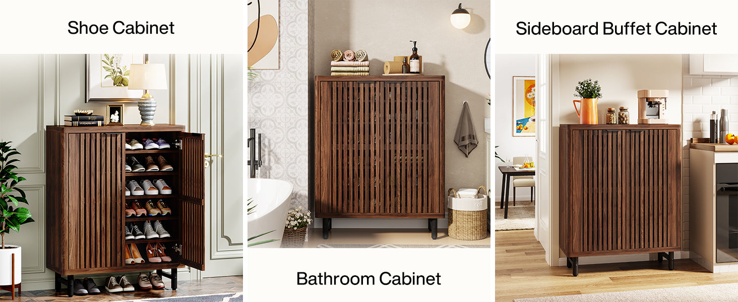 6-Tier Wooden Shoe Cabinet with Louvered Doors & Adjustable Shelves