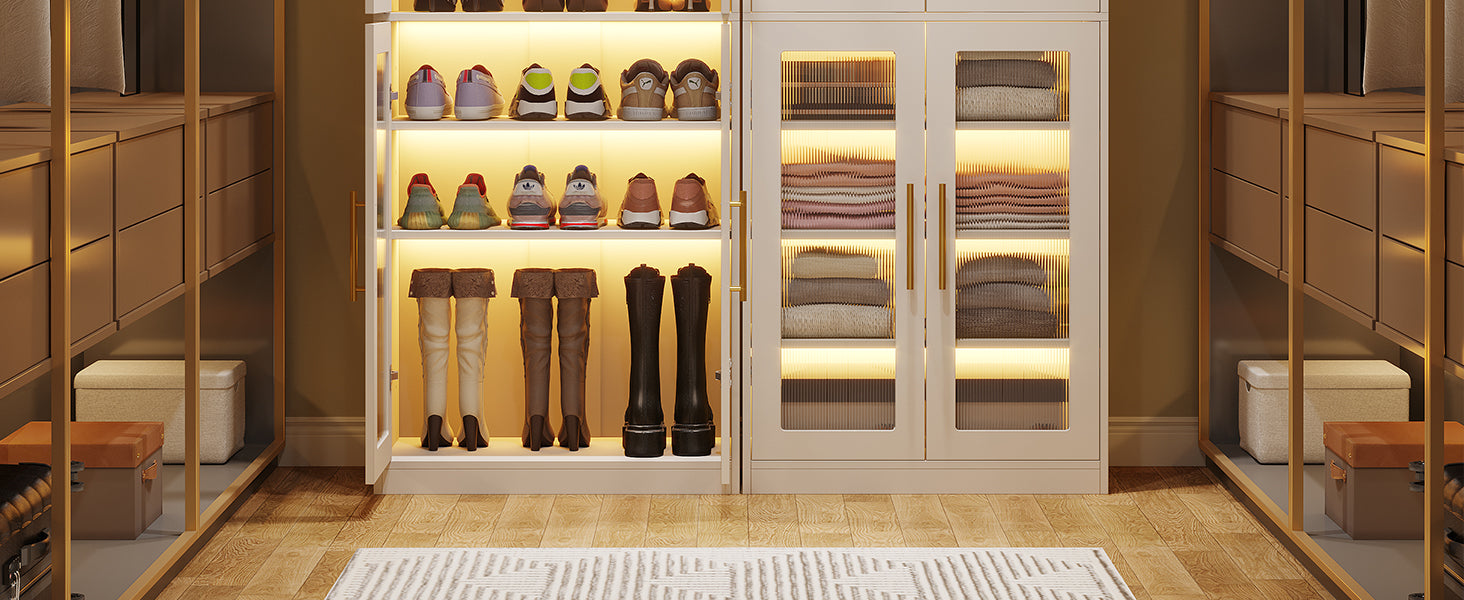 Freestanding Shoe Cabinet with Acrylic Doors and LED Lights