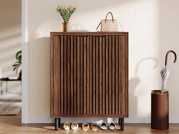 6-Tier Wooden Shoe Cabinet with Louvered Doors & Adjustable Shelves
