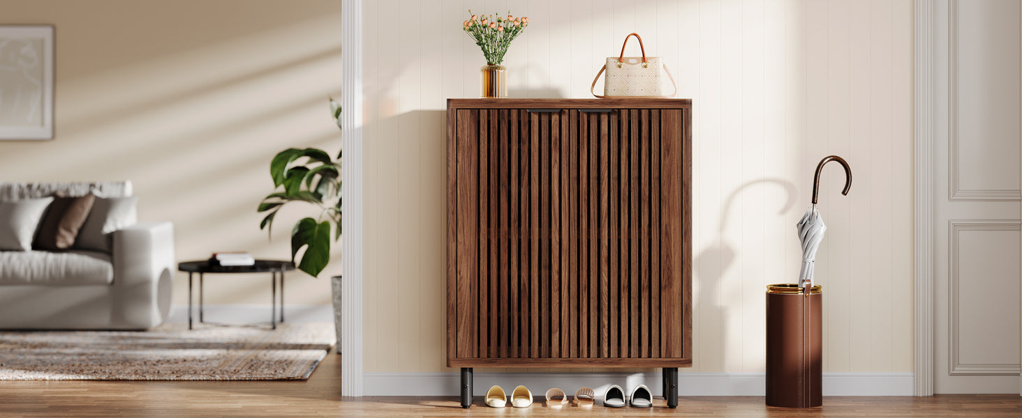 6-Tier Wooden Shoe Cabinet with Louvered Doors & Adjustable Shelves