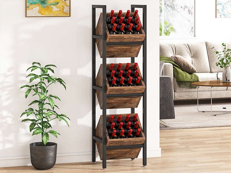 Industrial Wine Rack, 3 Tier Freestanding Wine Storage Stand