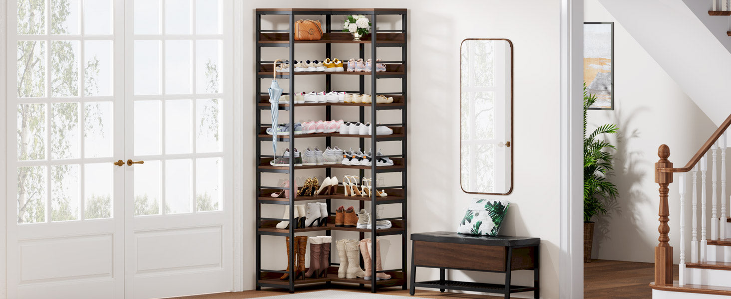 9-Tier Corner Shoe Rack, Freestanding Shoe Storage Shelf