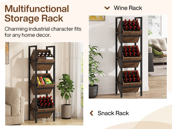 Industrial Wine Rack, 3 Tier Freestanding Wine Storage Stand