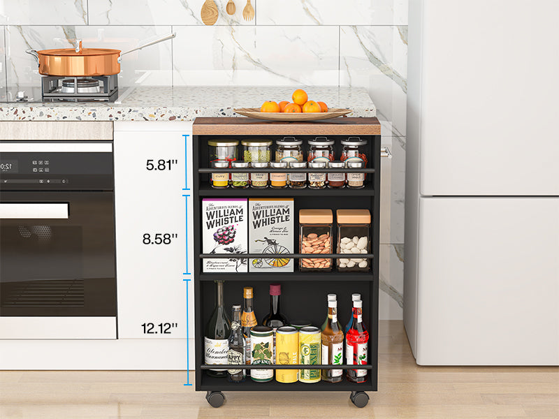 4-Tier Storage Cart, Slim Rolling Narrow Kitchen Cart for Small Place