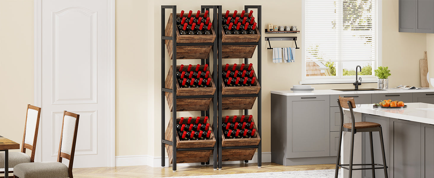 Industrial Wine Rack, 3 Tier Freestanding Wine Storage Stand