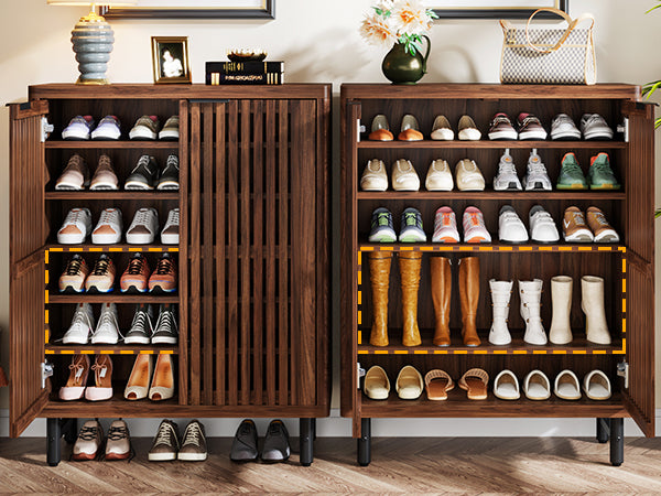 6-Tier Wooden Shoe Cabinet with Louvered Doors & Adjustable Shelves