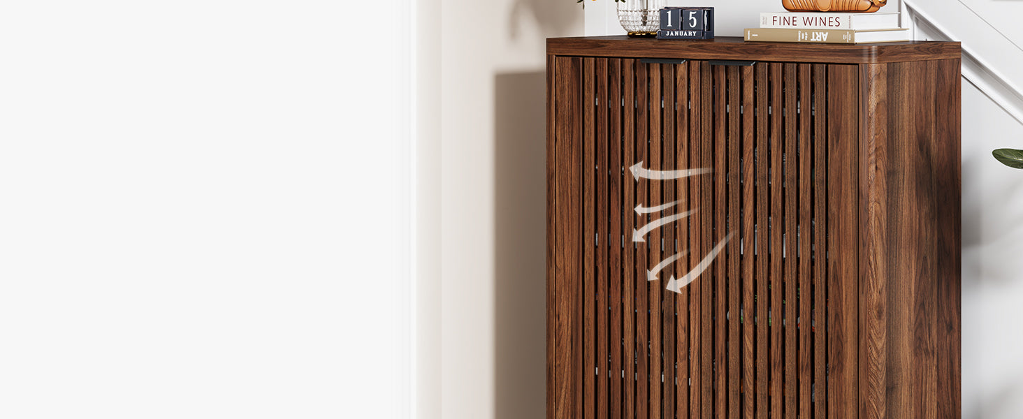 6-Tier Wooden Shoe Cabinet with Louvered Doors & Adjustable Shelves
