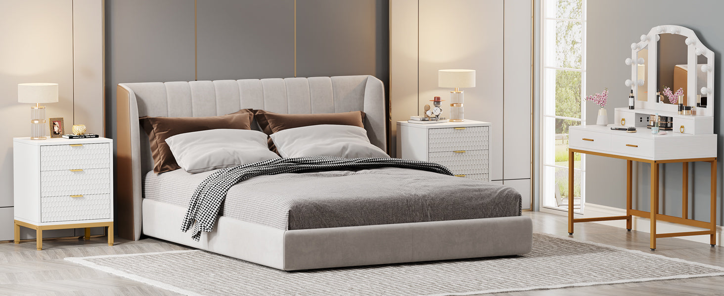 Modern Nightstand, 25.8" Tall Bedside Table with 3 Drawers
