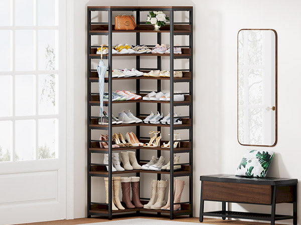 9-Tier Corner Shoe Rack, Freestanding Shoe Storage Shelf