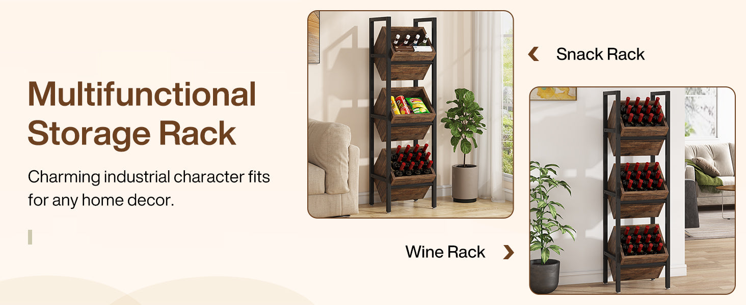 Industrial Wine Rack, 3 Tier Freestanding Wine Storage Stand