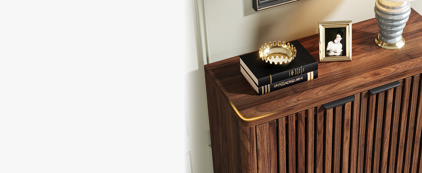 6-Tier Wooden Shoe Cabinet with Louvered Doors & Adjustable Shelves