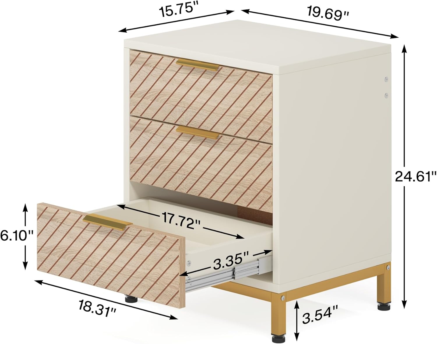 3-Drawer Nightstand Bedside End Table for Bedroom