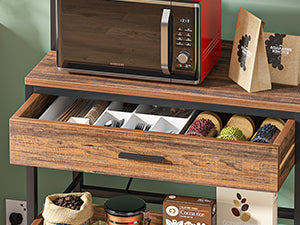 5-Tier Kitchen Baker's Rack with Power Outlets, Drawer & Sliding Shelves