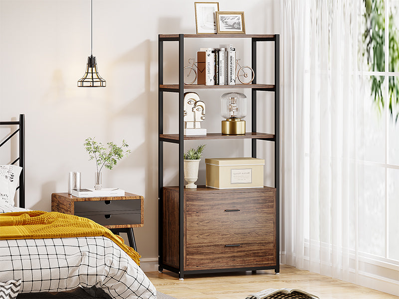 4-Tier Bookshelf Etagere Display Bookcase with 2 Drawers