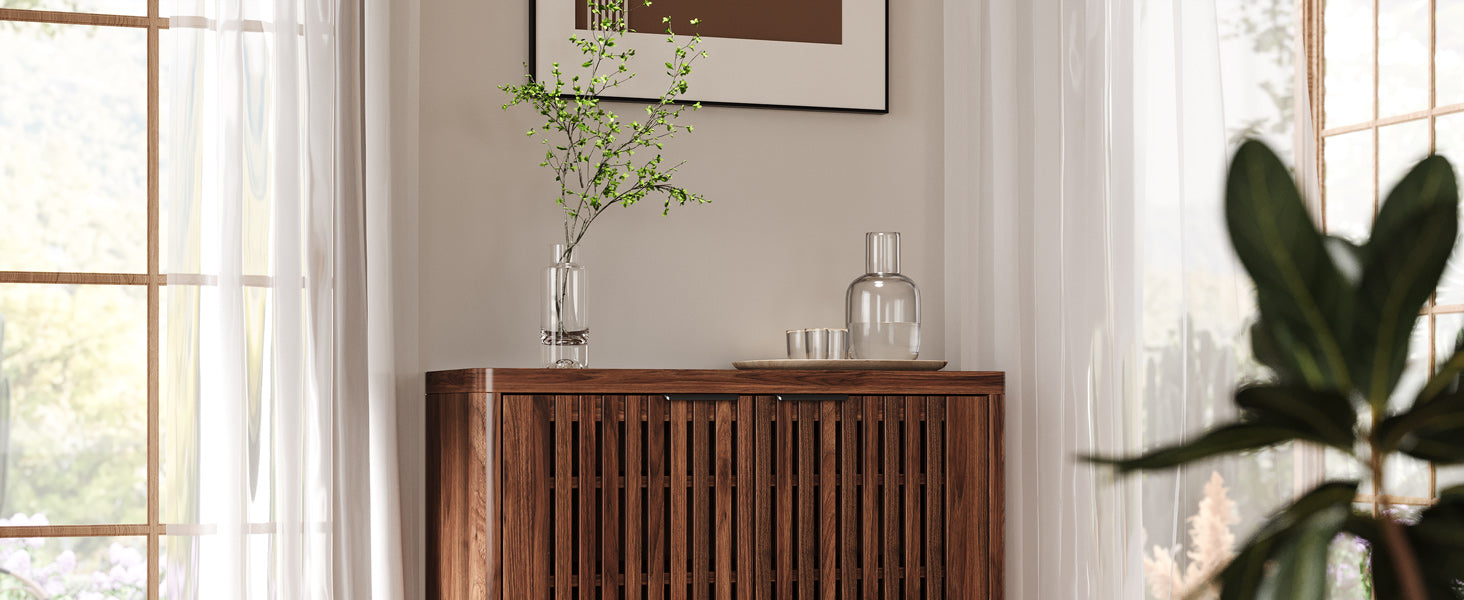 6-Tier Wooden Shoe Cabinet with Louvered Doors & Adjustable Shelves