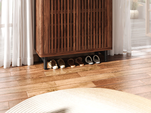 6-Tier Wooden Shoe Cabinet with Louvered Doors & Adjustable Shelves