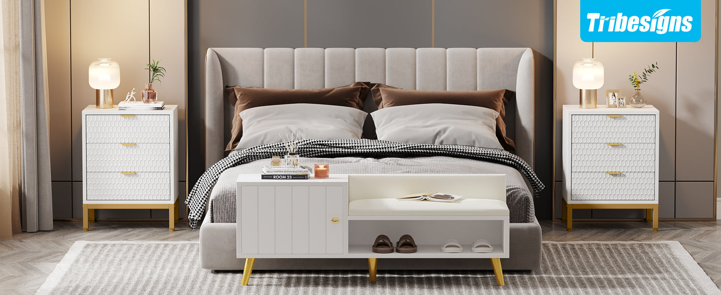 Modern Nightstand, 25.8" Tall Bedside Table with 3 Drawers