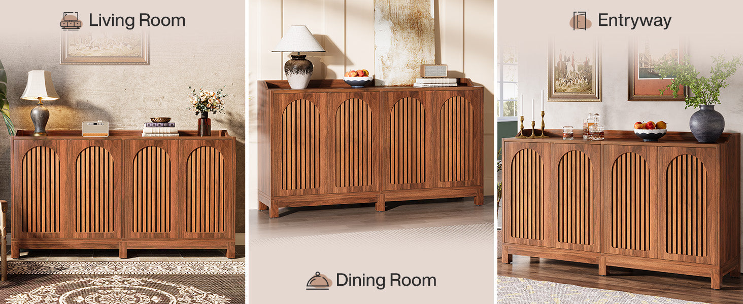57" Sideboard Buffet, Farmhouse Storage Cabinet with Adjustable Shelf
