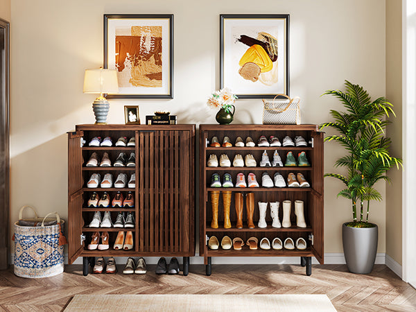 6-Tier Wooden Shoe Cabinet with Louvered Doors & Adjustable Shelves