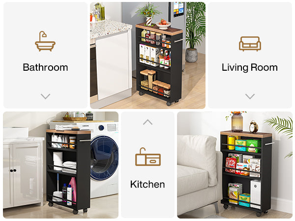 4-Tier Storage Cart, Slim Rolling Narrow Kitchen Cart for Small Place