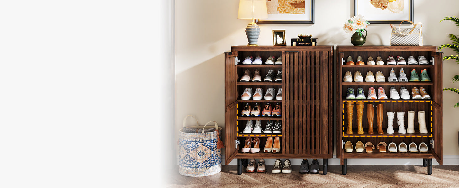 6-Tier Wooden Shoe Cabinet with Louvered Doors & Adjustable Shelves