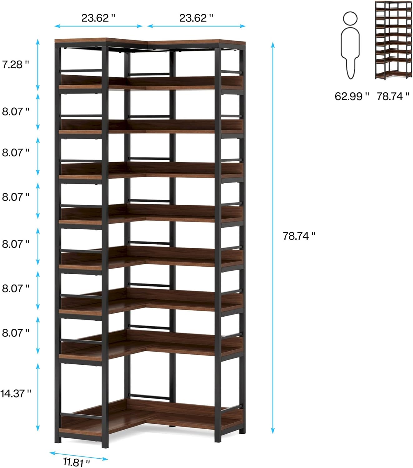 9-Tier Corner Shoe Rack, Freestanding Shoe Storage Shelf