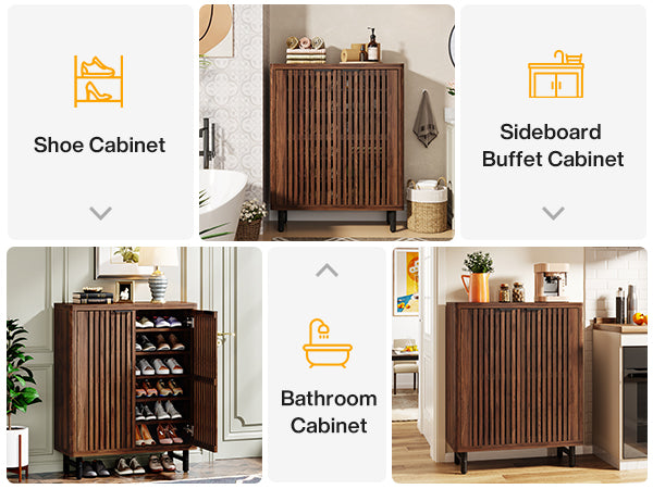 6-Tier Wooden Shoe Cabinet with Louvered Doors & Adjustable Shelves