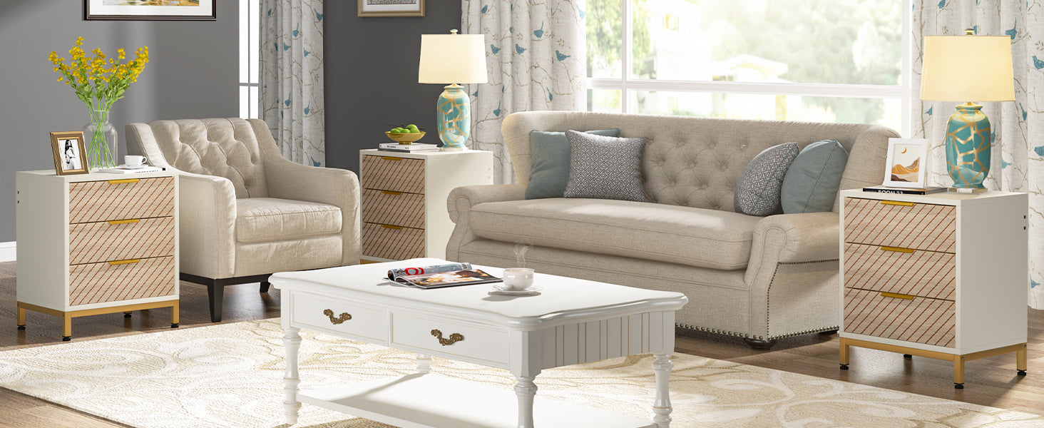 3-Drawer Nightstand Bedside End Table for Bedroom