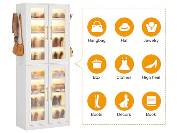 Freestanding Shoe Cabinet with Acrylic Doors and LED Lights