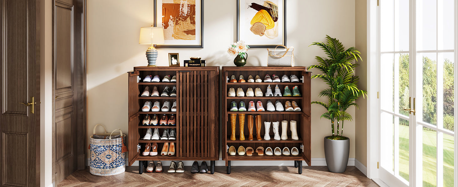 6-Tier Wooden Shoe Cabinet with Louvered Doors & Adjustable Shelves