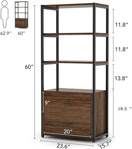 4-Tier Bookshelf Etagere Display Bookcase with 2 Drawers