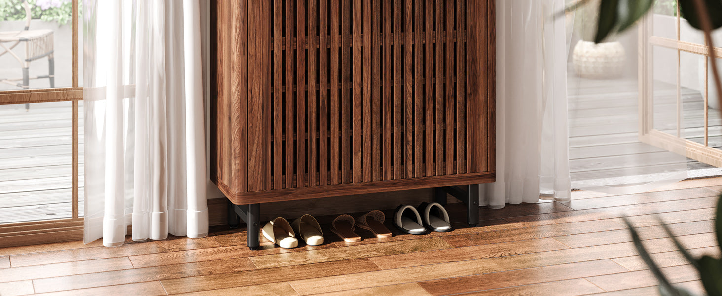 6-Tier Wooden Shoe Cabinet with Louvered Doors & Adjustable Shelves