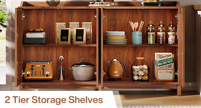 57" Sideboard Buffet, Farmhouse Storage Cabinet with Adjustable Shelf