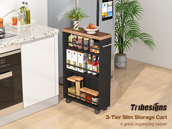 4-Tier Storage Cart, Slim Rolling Narrow Kitchen Cart for Small Place